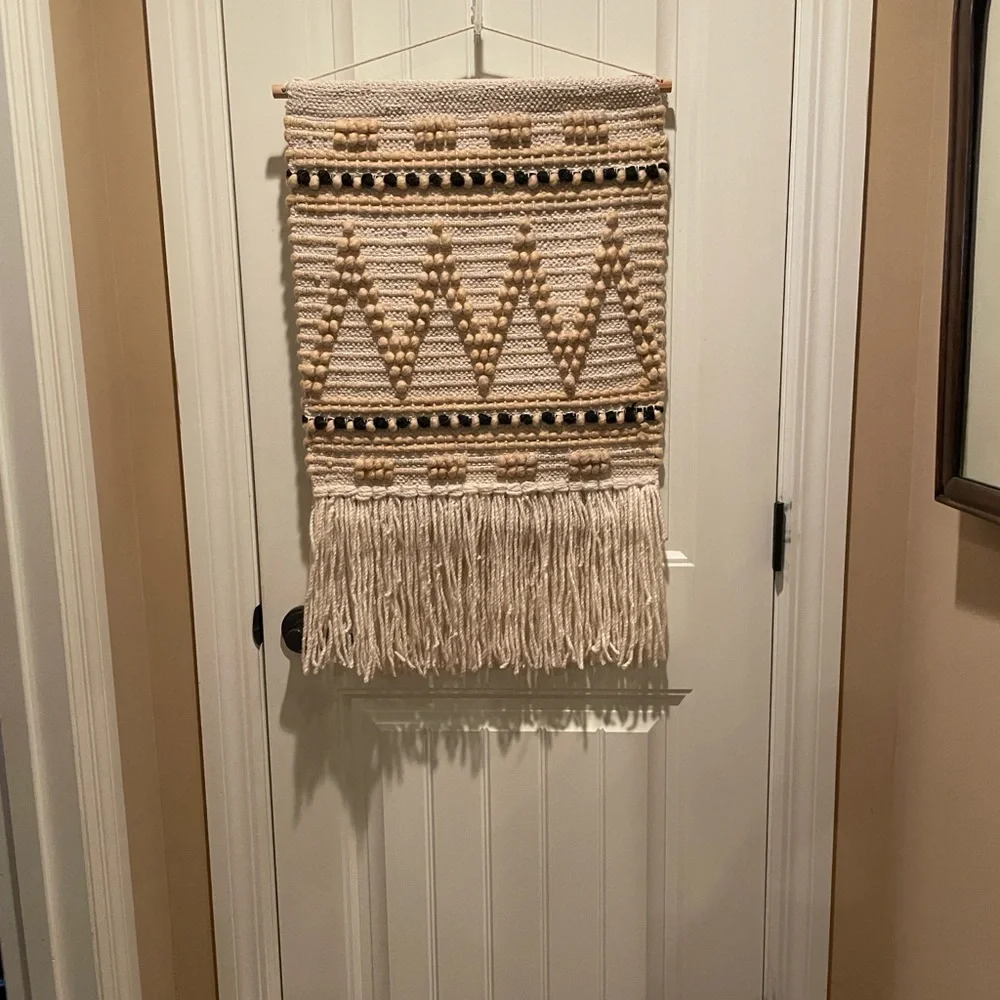 Handwoven Bohemian Cream and Tan Wall Tapestry